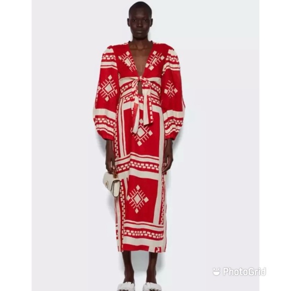 Caroline Constas Sun Goddess Cutout Maxi Dress · Long sleeve printed linen dress - Picture 4 of 6